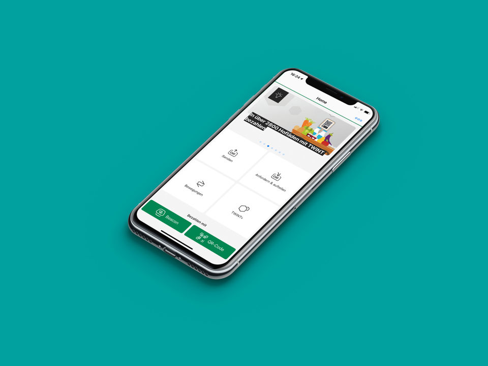 Startseite der Twint App der St.Galler Kantonalbank auf einem Smartphone