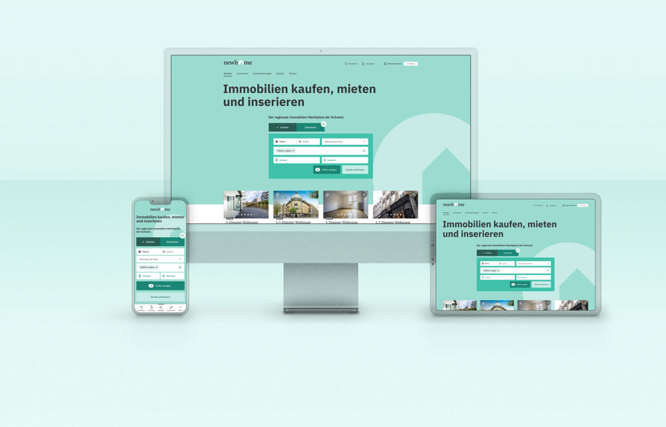 Einstiegsseite der Immobilienplattform Newhome